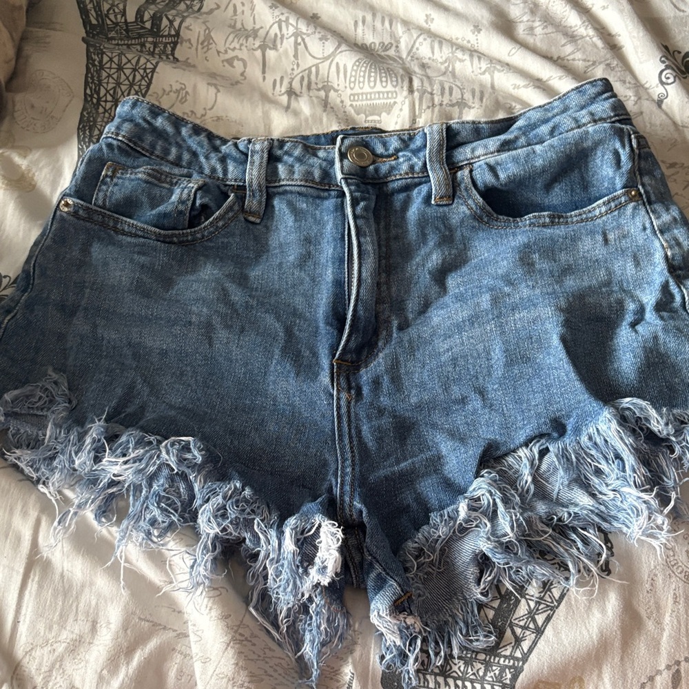Black Label Blue Frayed Jean Shorts